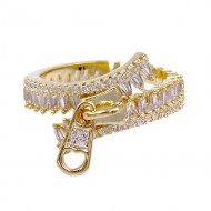Gold Plated with Zipper Shape Cubic Zirconia Ring