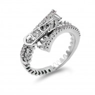 Rhodium Plated with Zipper Shape Cubic Zirconia Ring