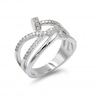 Rhodium Plated With Nail Shape Cubic Zirconia Ring