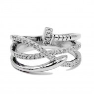 Rhodium Plated With Nail Shape Cubic Zirconia Ring