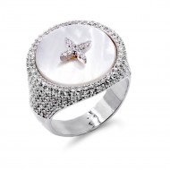 Rhodium Plated With MOP & CZ Sized Rings. Size 8