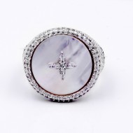 Rhodium Plated With MOP &amp; CZ Sized Rings. Size 8