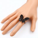 Black Rhodium Plated With Black CZ Adjustable Butterfly Rings