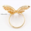 Gold Plated With Multi Colr CZ Butterfly Adjustable Rings