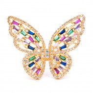 Gold Plated With Multi Color CZ Cubic Zirconia Butterfly Adjustable Rings