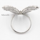 Rhodium Plated With Clear CZ Cubic Zirconia Adjustable Butterfly Rings