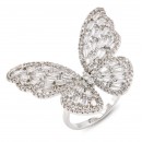 Rhodium Plated With Multi Color CZ Adjustable Butterfly Ring