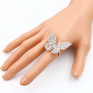Rhodium Plated With Clear CZ Cubic Zirconia Adjustable Butterfly Rings