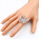 Rhodium Plated With Multi Color CZ Adjustable Butterfly Ring