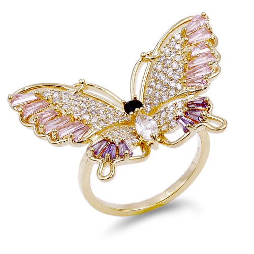 Gold Plated Butterfly Adjustable Rings with Multi Color CZ