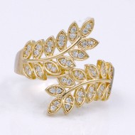 Gold Plated With CZ Cubic Zirconia Pave Wreath Leaf Adjustable Rings