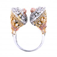 Three Tone Plated WIth CZ Cubic Zirconia Pave Adjustale Ring