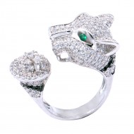 Rhodium Plated With Clear CZ Cubic Zirconia Jaguar-Shaped Adjustable Rings
