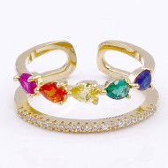 Gold Plated With Multi Color CZ Adjustable Rings