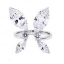 Rhodium Plated Cubic Zirconia Adjustable Butterfly Rings