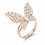 Gold Plated Adjustable Butterfly Ring with Cubic Zirconia