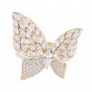 Gold Plated Adjustable Butterfly Ring with Cubic Zirconia