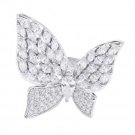 Rhodium Plated Adjustable Butterfly Ring with Cubic Zirconia