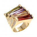 Gold Plated With Multi Color CZ Cocktail Rings Sized Rings