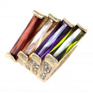 Gold Plated With Multi Color CZ Cocktail Rings Sized Rings