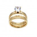 Gold Plated CZ Stainless Steel 2PCs Wedding Ring Set