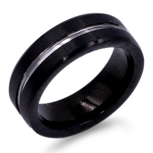 8mm Black Tone Stainless Steel Men's Ring