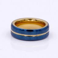 8mm Gold Plated With Blue Tone Stainless Steel Men's Ring