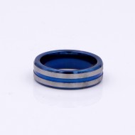 8mm Rhodium Plated With Blue Tone Stainless Steel Men's Ring