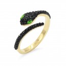 Gold Plated Stainless Steel With Jet Black CZ Snake Rings