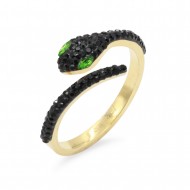 Gold Plated Stainless Steel With Jet Black CZ Snake Rings