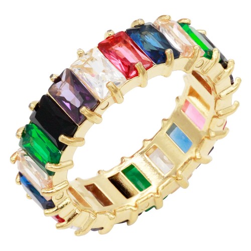 Gold Plated Stainless Steel With Multi Color CZ 5MM Ring