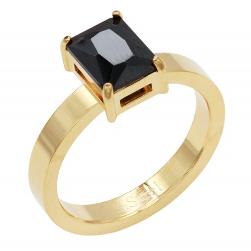 Gold Plated Stainless Steel Black Color CZ Rings