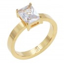 Gold Plated Stainless Steel Pink Color CZ Ring