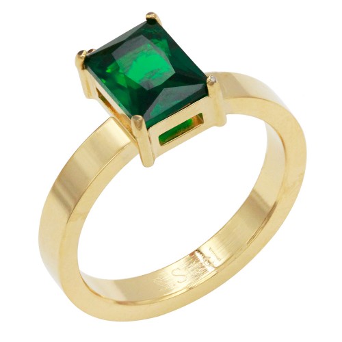 Gold Plated Stainless Steel Green Color CZ Rings