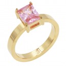 Gold Plated Stainless Steel Pink Color CZ Ring