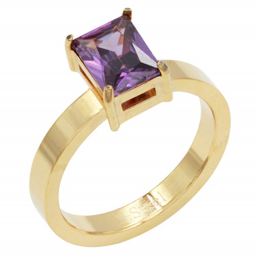 Gold Plated Stainless Steel Purple Color CZ Rings