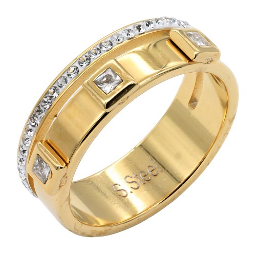 Gold Plated Stainless Steel With Clear CZ 7MM Rings, Size 9