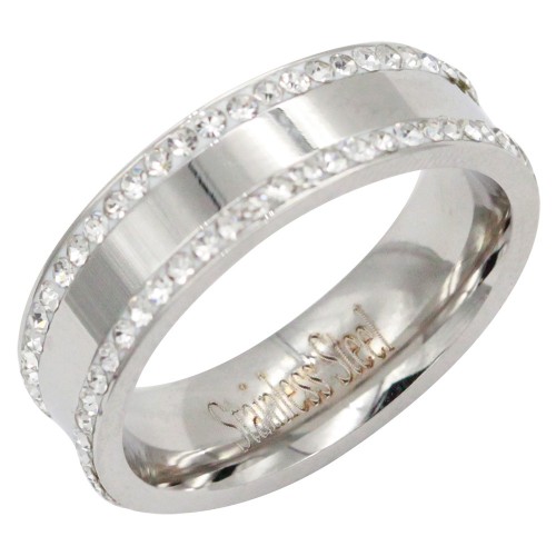 Stainless Steel With Clear Color CZ 6MM Rings