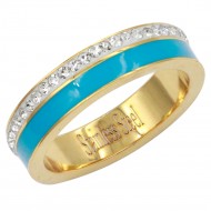 Gold Plated Stainless Steel With Clear CZ 5MM Turquoise Rings