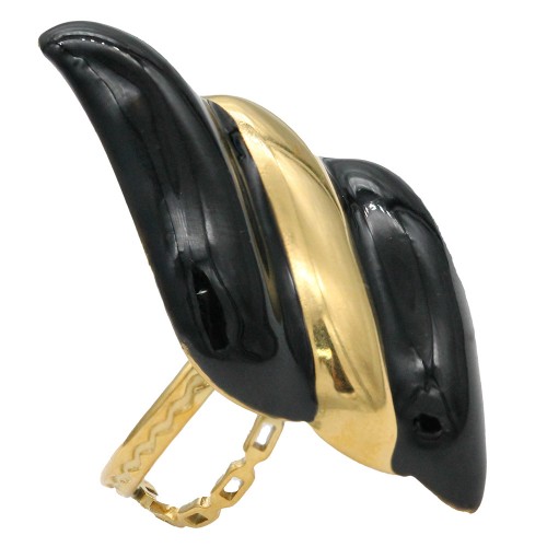 Gold Plated Stainless Steel Black  Color Adjustable Rings