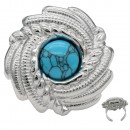 Rhodium Plated Turquoise Stainless Steel  Adjustable Rings