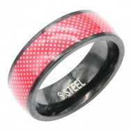 Black Tone Stainless Steel Men's Ring. Red Color. Size 9