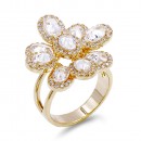 Rhodium Plated Flower Adjustable Rings with CZ
