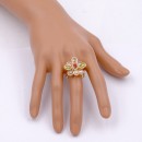 Gold Plated Flower Adjustable Rings with Multi-Color CZ