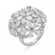 Rhodium Plated With Clear CZ Adjustable Ring