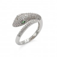 Rhodium Plated With Clear CZ Adjustable Snake Rings