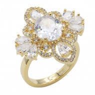 Gold Plated With Clear CZ Vintage Floral Adjustable Rings