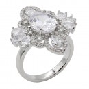 Rhodium Plated With Clear CZ Vintage Floral Adjustable Rings