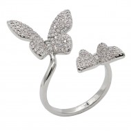 Rhodium Plated With Clear CZ Butterfly Adjustable Rings