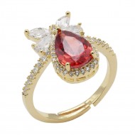 Gold Plated With Red CZ Adjustable Rings
